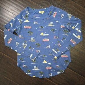 True Craft Womens Blue Tropical Vacation Long Sleeve Top XS